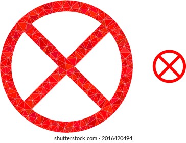 Triangle forbidden polygonal icon illustration. Forbidden lowpoly icon is filled with triangles. Flat filled geometric mesh image based on forbidden icon.