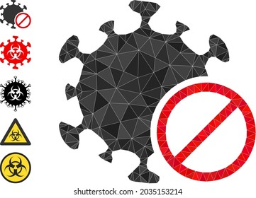 Triangle verbietet mehrfarbige Vektorgrafik und ähnliche Symbole. Verbotenes Virus ist voller Dreiecke. Low-Poly-verbotene Viren kombiniert mit zerstreuten gefüllten Dreiecken.
