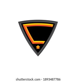 Triangle frame of badge and letter C with 3D effect. Initial, logo, and or identity. Suitable for gaming, esport, military, and hobby.