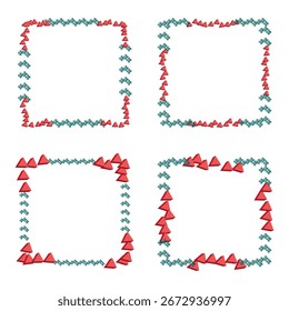 Triangle frame border. Abstract geometric vector. Decorative red ornament. Artistic square figure.