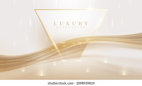 Triangle frame and golden curve with glittering light effect. Elegant cream colored background. Vector illustration.