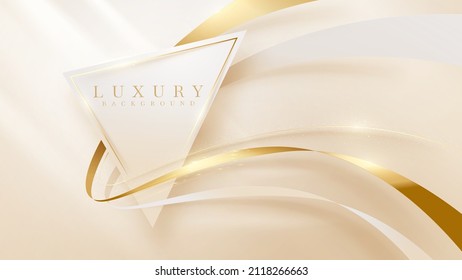Triangle frame with golden ribbon elements and glitter light effect decoration. Elegant style background.