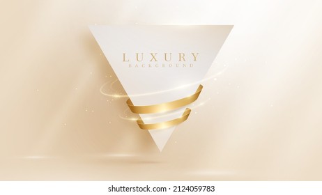 Triangle frame with golden ribbon elements and glitter light effect decoration. Elegant style background.