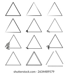 Ícone de quadro Triângulo. Símbolo de canto de seta. Triângulo vetorial decorativo. Elemento de contorno geométrico.