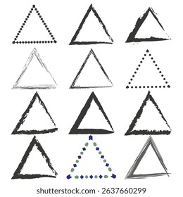Triangle frame icon. Geometric triangle symbol. Abstract grunge triangle. Vector shape collection.
