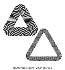 Triangle frame icon. Twisted stripe contour. Abstract vector pattern. Rounded black shape.