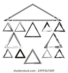 Triangle frame icons. Geometric vector set. Abstract black lines. Various styles design.
