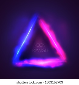 triangle frame neon glowing with light blue and pink with space for your text