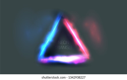 triangle frame neon glowing with light blue and pink with space for your text
