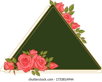 Triangle frame with rose flowers colorful vector illustration