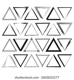 Triangle frame set. Geometric border collection. Abstract shape icons. Vector line design.