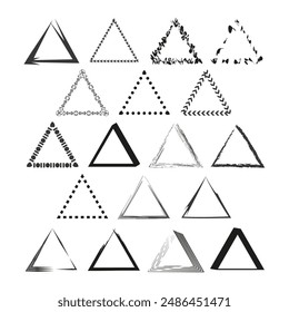 Triangle frame set. Various border styles. Black and white. Geometric vector collection.
