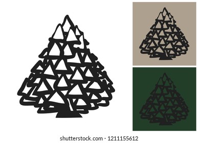 Triangle garland tree. Hand drawn retro flat art. Design kit with 3 pair color combinations for Christmas and Happy New Year celebration. Clip-art icon for Xmas branding, t-shirt print, promo ads