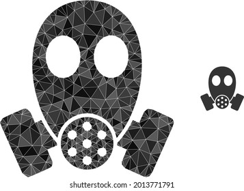Ilustración de símbolo poligonal con máscara de gas triangular. El icono de abajo de máscara de gas está lleno de triángulos. Símbolo plano de malla abstracta basado en el icono de máscara de gas.