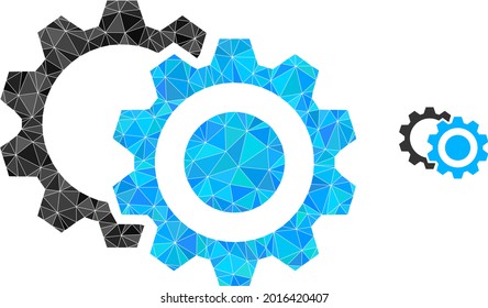 Triangle gears polygonal symbol illustration. Gears lowpoly icon is filled with triangles. Flat filled geometric mesh symbol based on gears icon.