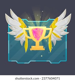 Triangle Gem Winner Reward Cup Wings Glass Pop Up Futuristic Icon Glossy Isolated Vector