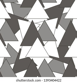 Triangle geo print, retro surface triangles pattern seamless. Monochrome Abstract vector minimalism background. Colored cover ethnic. Geometric boho design. African simple motif. Geo repeat. 