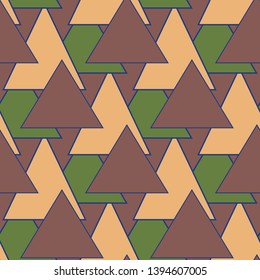 Triangle geo print, retro surface triangles pattern seamless. Earthtone Abstract vector minimalism background. Colored cover ethnic. Geometric boho design. African simple motif. Geo repeat. 