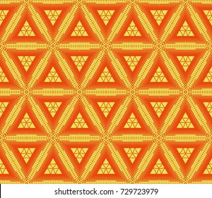 Triangle geometric background. Seamless pattern in orange color. Vector texture. Modern design.