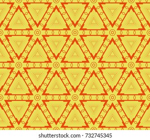 Triangle geometric background. Seamless pattern in orange color. Vector texture. Modern design.
