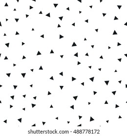 Triangle geometric background. Vector illustration for modern abstract design. Trendy decoration pattern template. Explosion burst bang confetti. Black white color. Seamless texture pattern