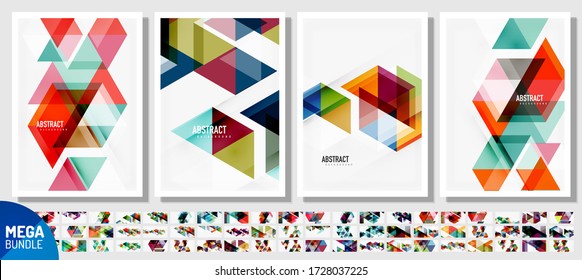 Triangle geometric design poster templates mega bundle with lots of additional designs. Trendy abstract backgrounds for business or technology presentation, internet poster or web brochure cover