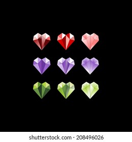 Triangle Geometric Heart Set, Polygonal Hearts