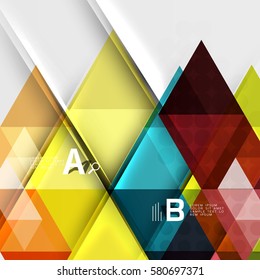Banner de infografía geométrica de triángulo. Fondo de plantilla de vector para diseño de flujo de trabajo, diagrama, opciones de número o diseño web