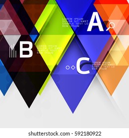 Dreieck geometrisches Infografikbanner. Vektorvorlagenhintergrund für das Workflowlayout, -diagramm, -nummeroptionen oder Webdesign