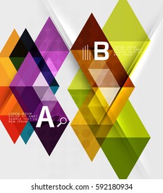 Banner de infografía geométrica de triángulo. Fondo de plantilla de vector para diseño de flujo de trabajo, diagrama, opciones de número o diseño web