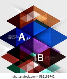 Banner de infografía geométrica de triángulo. Fondo de plantilla de vector para diseño de flujo de trabajo, diagrama, opciones de número o diseño web