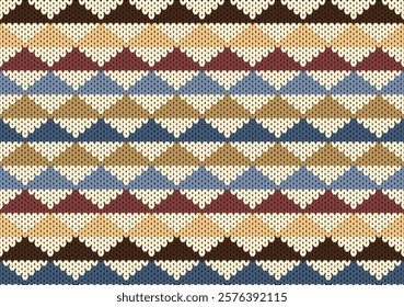 Triangle geometric knitting pattern. Geometric traditional style. With warming color tone. Design for textile printing and templates for needlework.