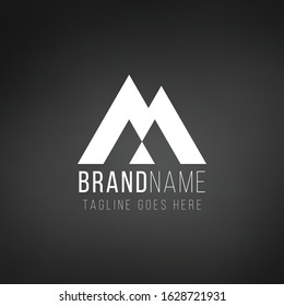 Triangle geometric letter M or AA, mountain adventure logo design. Stock Vector illustration isolated on black background.