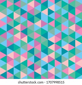 Triangle geometric pastel seamless repeating background and pattern. Colors of green, pinks and blues