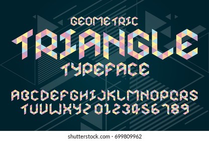 Triangle geometric pastel set style technology and modern.Decorative alphabet vector fonts and numbers.Typography design for headlines, labels, posters, logos, cover, etc.