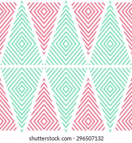 Triangle geometric pattern background.Green colour with pink.