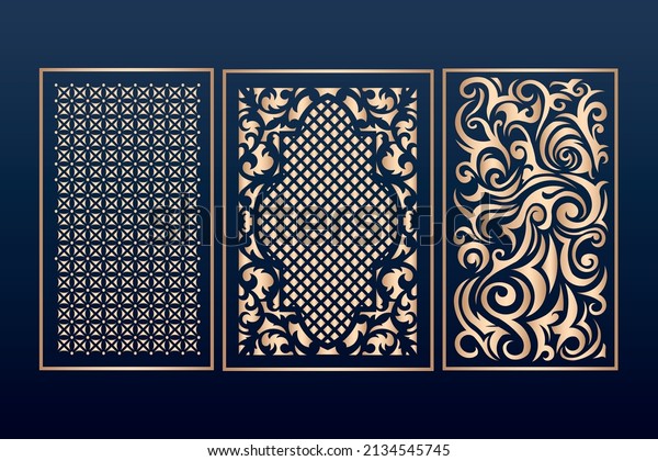 \
Triangle geometric pattern gold black\
background\
Decorative laser cut panels template with abstract\
texture. geometric and floral laser cutting or engraving panel\
vector illustration set. abstract\
cu
