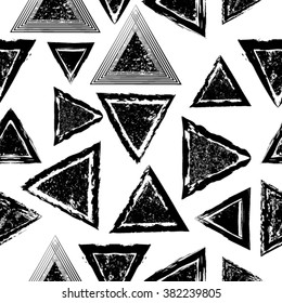 Triangle Geometric Shapes in Grunge Style . Vintage texture.repeating background. vector illustration.