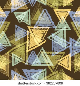 Triangle Geometric Shapes in Grunge Style . Vintage texture.repeating background. vector illustration.