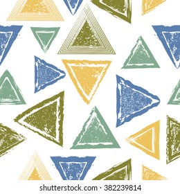 Triangle Geometric Shapes in Grunge Style . Vintage texture.repeating background. vector illustration.