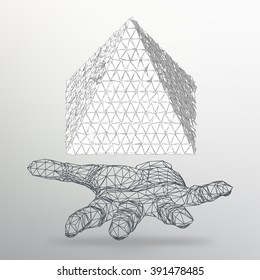Triangle geometrical background. Abstract 3d chaotic pyramid on the arm. Vector Illustration EPS10.
