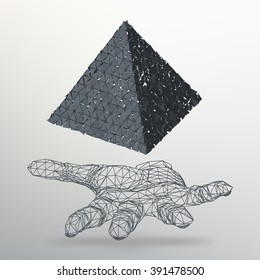 Triangle geometrical background. Abstract 3d chaotic pyramid on the arm. Vector Illustration EPS10.