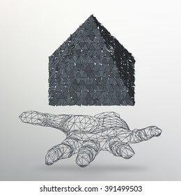 Triangle geometrical background. Abstract 3d chaotic pyramid on the arm. Vector Illustration EPS10.