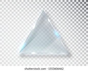 Triangle Glass plate isolated on transparent background. Glass plate mock up. Glass framework. Photo realistic vector illustration