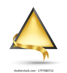 Triangle Gold banner with gold ribbon. Vector illustration for promotion and presentation background.