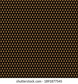 Triangle. Gold bars. Repeating vector pattern. Isolated dark background. Seamless geometric ornament. Abstract background. Stylish pyramids. Idea for web design, packaging, wallpaper, cover, textile.