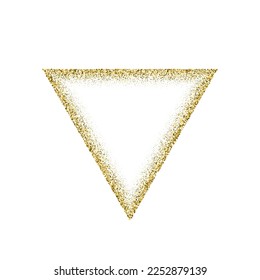 Marco de oro triangular hecho de brillantes con ilustración vectorial de efecto luminoso brillante. Resumen del borde dorado del polvo de metal de lujo para portal de remolinos, premio real decorativo sobre fondo blanco.