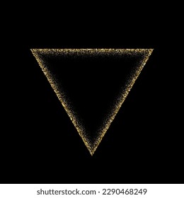 Triangle goldener Rahmen aus Glittern mit hellglänzendem Lichteffekt, Vektorgrafik. Abstrakter goldener Rand aus Luxus-Metallstaub für wirl Portal, dekorative königliche Auszeichnung auf schwarzem Hintergrund.