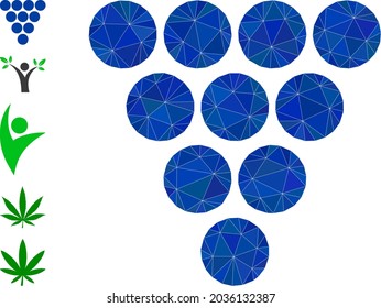 Triangle grapes polygonal 2d illustration, and similar icons. Grapes is filled with triangles. Lowpoly grapes constructed with random filled triangles. Triangle grapes polygonal flat 2d illustration.