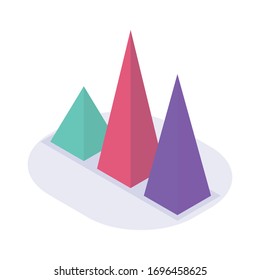 triangle graph chart isometric icon with modern flat style color